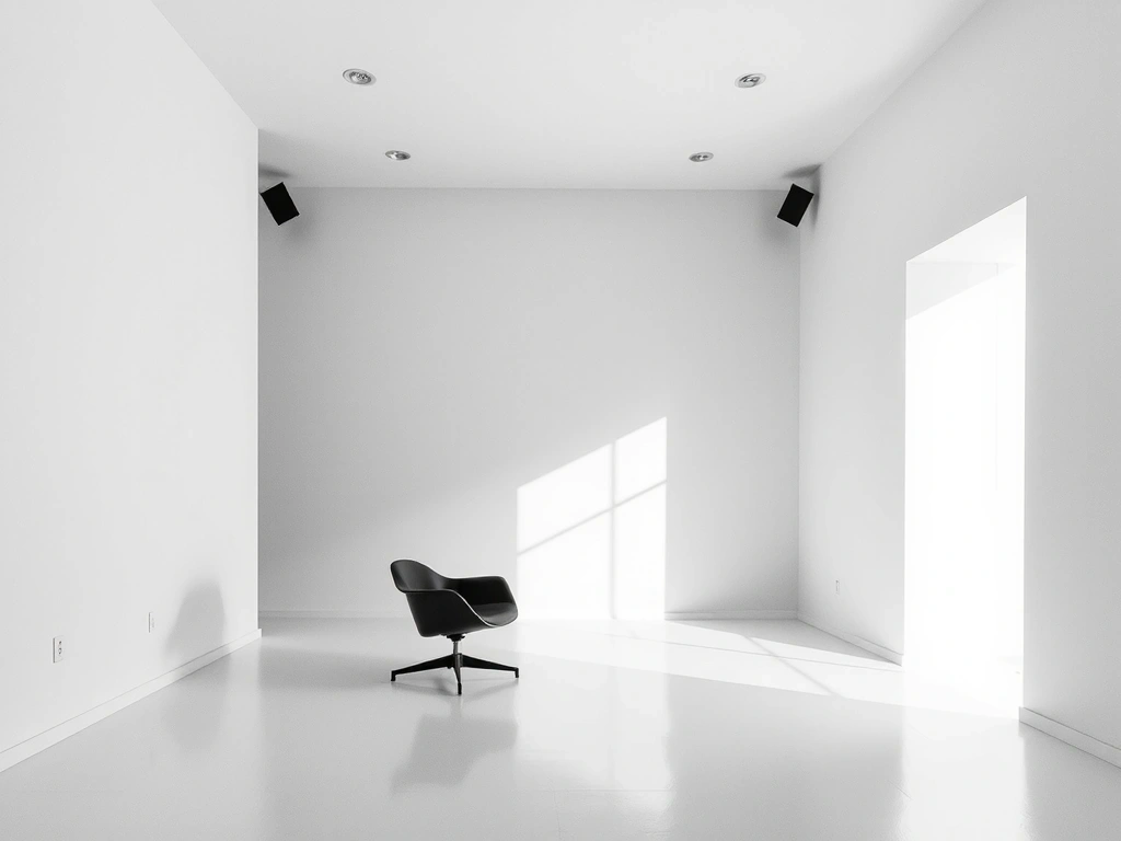 Intérieur d'agence minimaliste avec une chaise design et ombres portées